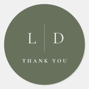 Olive Green Minimalistisch Monogram Gastgeschenk H Runder Aufkleber