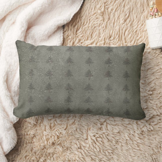 Olive Green mit gestanztem Pine Tree Muster Pillow Lendenkissen (Decke)
