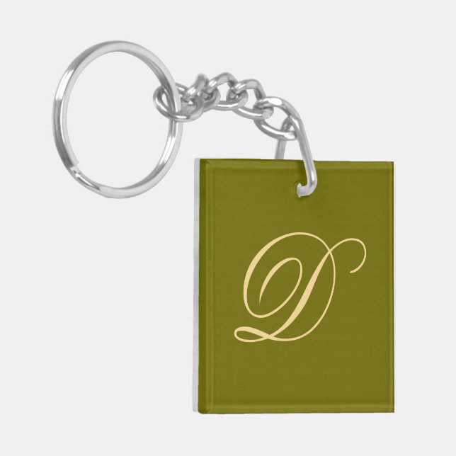 Olive Green Mit Monogramm Custom Initial Monogram  Schlüsselanhänger (Vorderseite links)