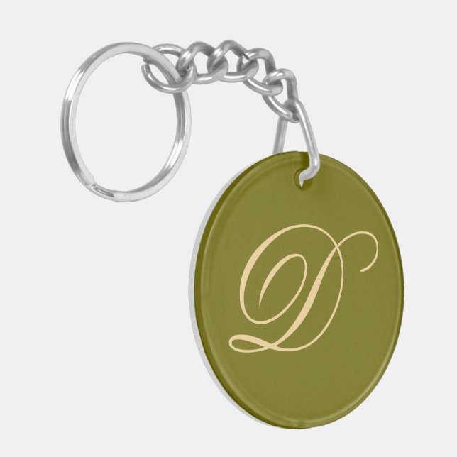 Olive Green Mit Monogramm Custom Initial Monogram  Schlüsselanhänger (Vorderseite links)