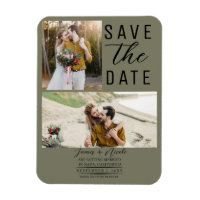 Olive Green Modern 2 Fotos Save the Date Hochzeit
