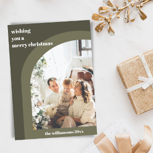 Olive Green Modern Arch Zwei vertikale Foto Feiertagskarte