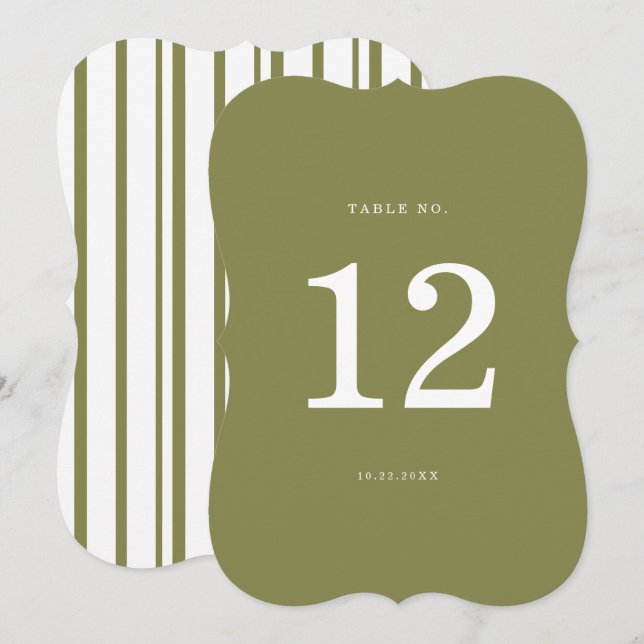 Olive Green Modern Die-Cut Table Number Einladung (Vorne/Hinten)