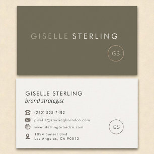 Olive Green Modern Minimalistisch Monogram Simple Visitenkarte
