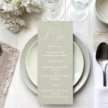 Olive Green Modern Minimalistische Hochzeitsmenü Menükarte<br><div class="desc">Elegante Olivgrün Hochzeitsmenüs. Mit modernem minimalistischem Imitat-Design sind sie perfekt für Ihre Veranstaltung geeignet. Finden Sie passende Artikel in meinem Shop.</div>