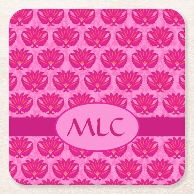 Olive Green Modern Paisley Pattern Monogram Rechteckiger Pappuntersetzer (Vorderseite)