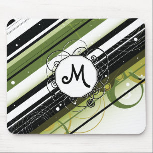 Olive Green Modern Retro Streifen mit Monogramm Mousepad