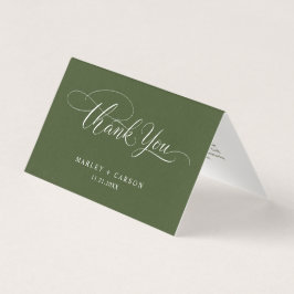 Olive Green Modern Script Wedding Folded Thank You