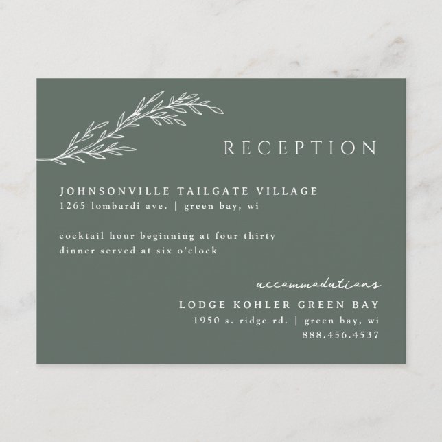 Olive Green Modern Stencied Botanical Details Begleitkarte (Vorderseite)