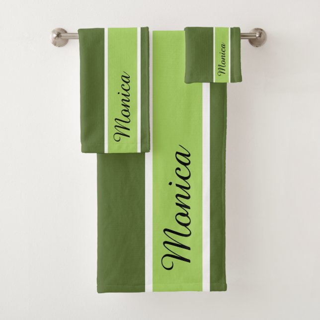 Olive Green Modern und elegante Monogram Signature Badhandtuch Set (Insitu)