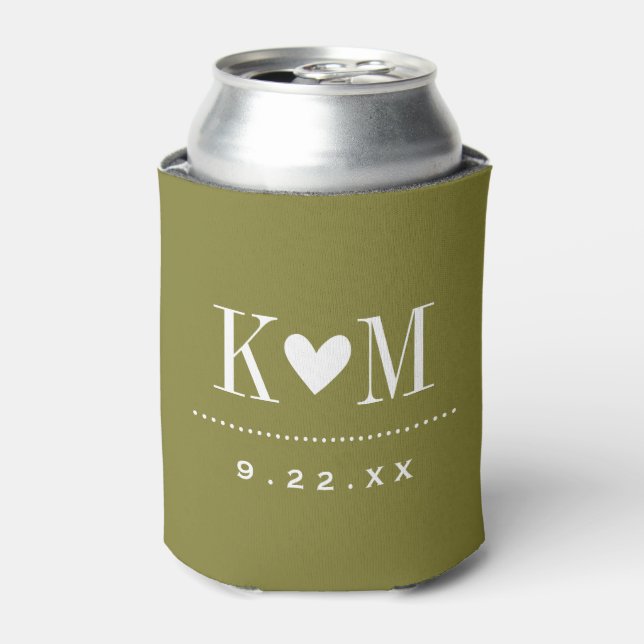 Olive Green Modern Wedding Monogram Dosenkühler (Kanne Vorderseite)