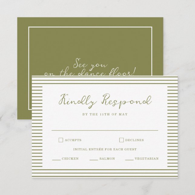 Olive Green Modern Wedding RSVP Card Begleitkarte (Vorne/Hinten)
