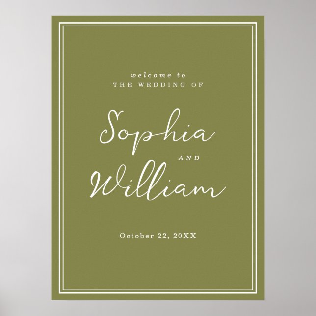 Olive Green Modern Wedding Welcome Sign Poster (Vorne)