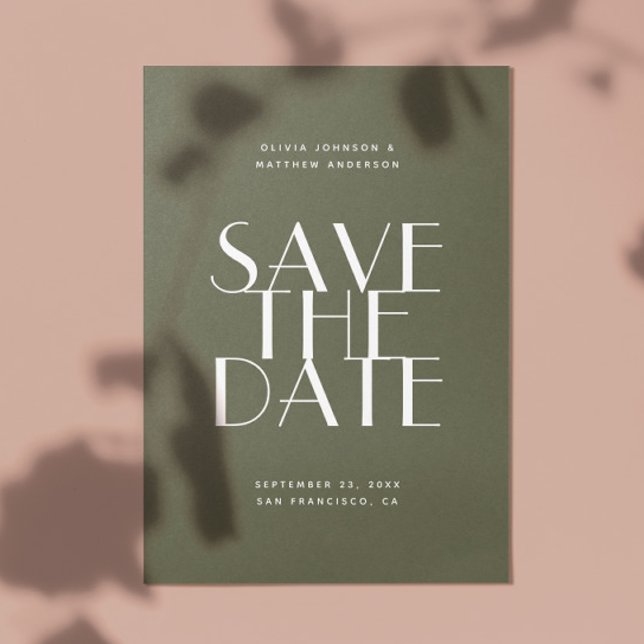 Olive green moderne minimalistische QR-Code Hochze Save The Date (Von Creator hochgeladen)