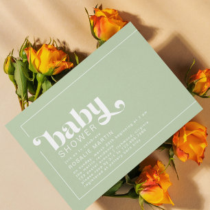 Olive Green   Moderne Retro-Neutral-Babydusche Einladung