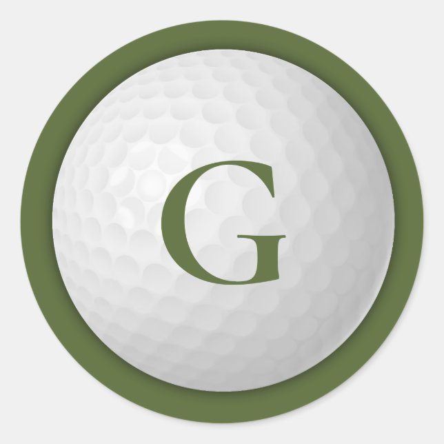 Olive Green Monogram Golf Ball Runder Aufkleber (Vorderseite)