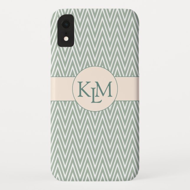 Olive Green Monogram mit Zickzack Muster Case-Mate iPhone Hülle (Rückseite)