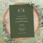 Olive Green Monogram Wedding Einladung<br><div class="desc">Diese schicke,  minimalistische Hochzeitseinladung kann mit Ihren Monogramm-Initialen und den Einzelheiten des Hochzeitstages auf einem olivgrünen Hintergrund personalisiert werden. Entwickelt von Thisisnotme©</div>