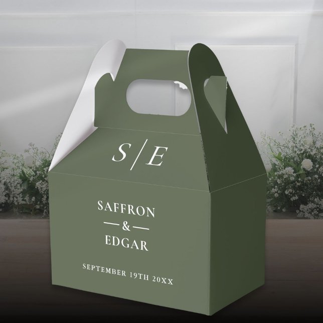 Olive Green Monogram Wedding Geschenkschachtel (Olive Green Monogram Wedding Favor Boxes)