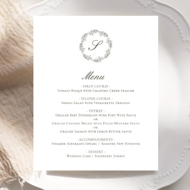 Olive Green Monogram Wedding Menu (Von Creator hochgeladen)