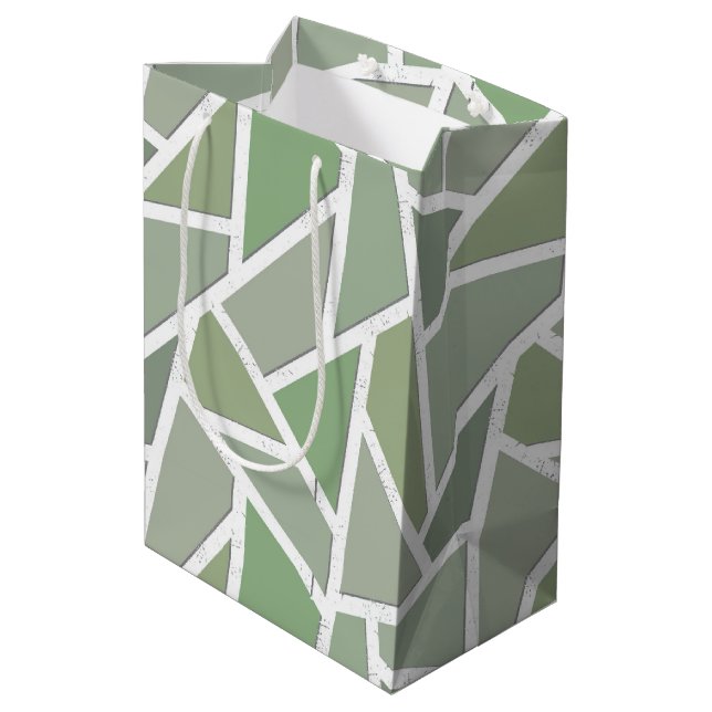 Olive-Green-Mosaik Mittlere Geschenktüte (Rückseite Schrägansicht)