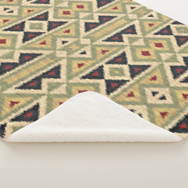 Olive Green Mustard Ochre Yellow Tribal Ikat Art Sherpadecke (3/4)