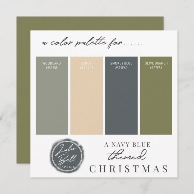 Olive Green Navy Blue & Gold Color Palette Card Einladung (Vorne/Hinten)