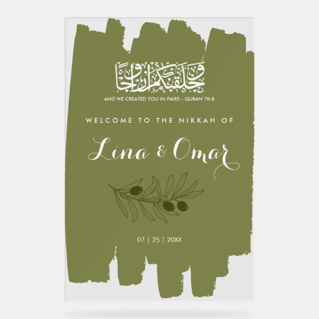 Olive Green Nikkah Acrylic Sign Acrylschild (Vorderseite)