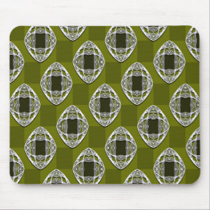 Olive Green Nouveau Checked Pattern Mousepad