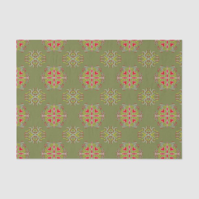 Olive-Green-Ornament Seidenpapier (Vorderseite)