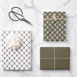 Olive Green palästinensisches Keffiyedesign-Muster Geschenkpapier Set