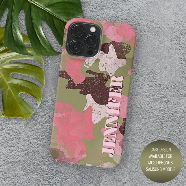 Olive Green Pink Khaki Brown Camouflage Art Patter iPhone Hülle (Von Creator hochgeladen)
