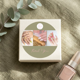 Olive Green Pink Logo Foto Nagelstudio Danke Runder Aufkleber