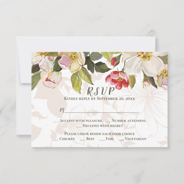 Olive Green Pink Magnolia Blume Hochzeit RSVP Karte (Vorderseite)