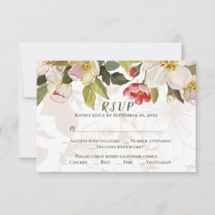Olive Green + Pink Magnolia Floral Wedding RSVP