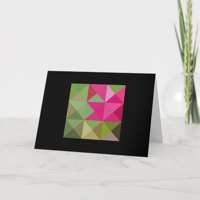 Olive Green Pink Töne Quilt Square Note Card Karte (Vorderseite)