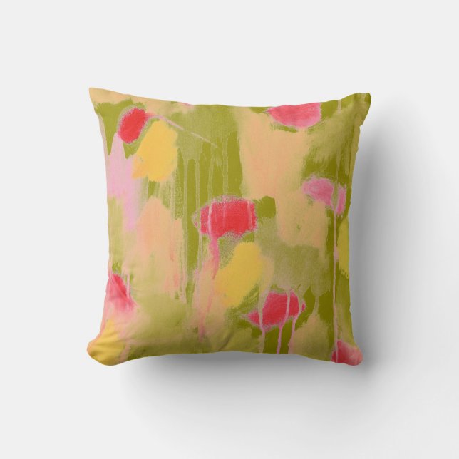 Olive Green Pink Yellow Abstrakt Art Throw Kissen (Vorderseite)