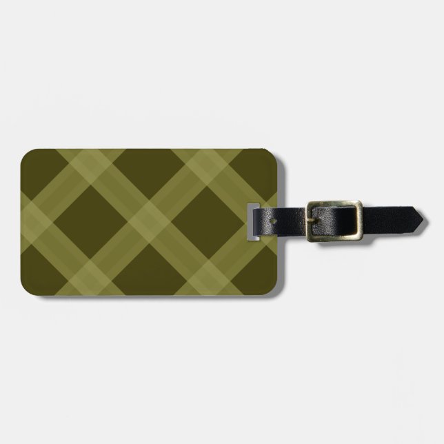 Olive Green Plaid Muster Gepäckmarke Gepäckanhänger (Vorderseite horizontal)