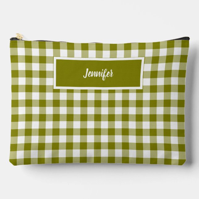 Olive Green Plaid Personalized Zubehörtasche (Vorderseite)
