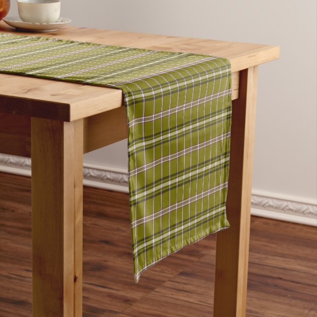 Olive Green Plaid Retro Color Table Runner Kurzer Tischläufer (Beispiel)