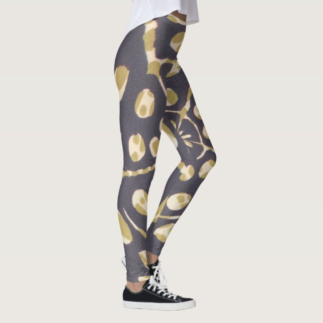 Olive Green Polka Dot Radial Muster Art Print Leggings (Rechts)