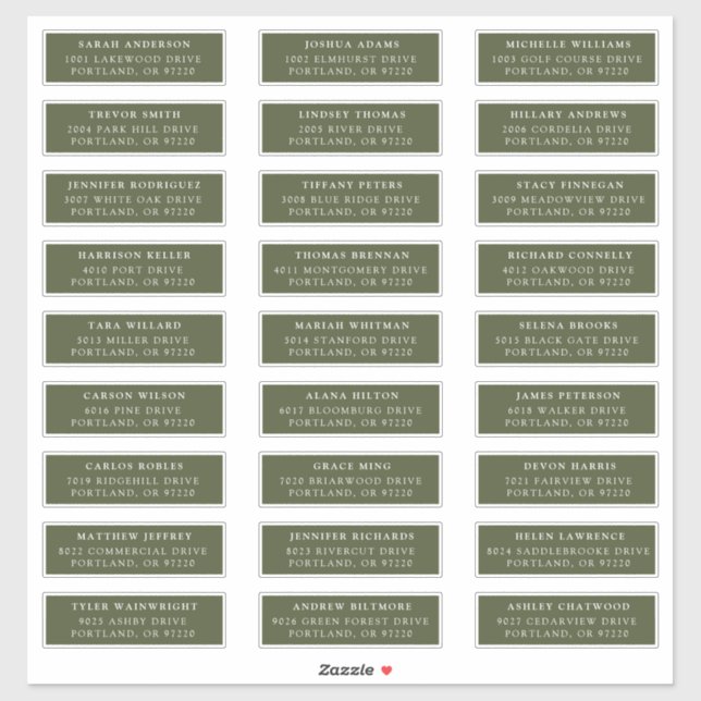 Olive Green | Private Guest Address Labels (Blatt)