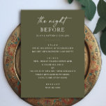 Olive Green Probe Dinner | Nacht vor der Erde Menükarte<br><div class="desc">Lassen Sie "The Night Before" mit einem gepflegten, modernen Ambiente in der Probe des Abendessens in Olivengrün ausklingen. Es ist mit einer klaren, minimalistischen Typografie und einem weichen erdigen Ton konzipiert und eignet sich ideal für rustikale, Outdoor- oder botanisch inspirierte Hochzeitsveranstaltungen. Die Olivenfarbe funktioniert wunderbar für Herbst, Spätsommer, Waldfeiern oder...</div>