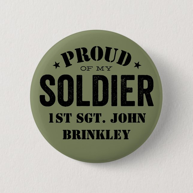 Olive Green Proud meiner Armee SOLDIER mit Namen Button (Vorderseite)