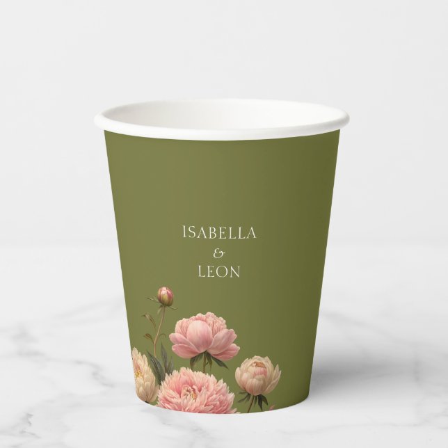 Olive Green & Rose Wedding Pappbecher (Vorderseite)