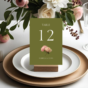 Olive Green Rose Wedding Tischnummer Card