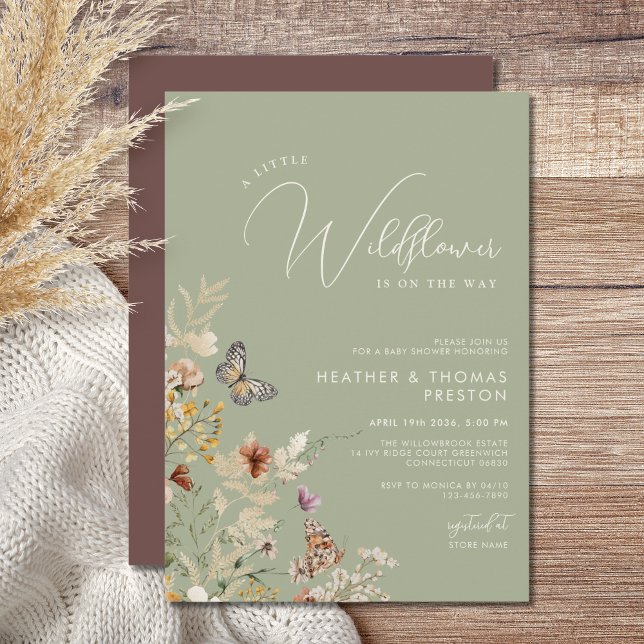 Olive Green Rustic Wildflower Baby Shower Einladung (Von Creator hochgeladen)