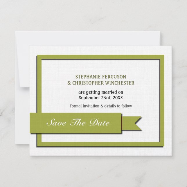 Olive Green Save the Date Einladung (Vorderseite)