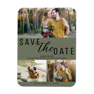 Olive Green Save the Date Hochzeit 3 Fotos Magnet