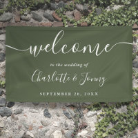 Olive Green Script Wedding Willkommen